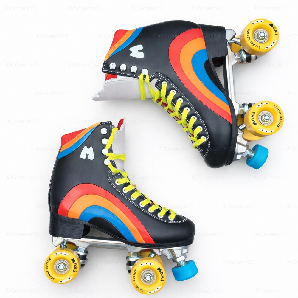 Moxi Rainbow Rider Black Roller Skates Retro High Top Outdoor Wheels WomenS SZ 6